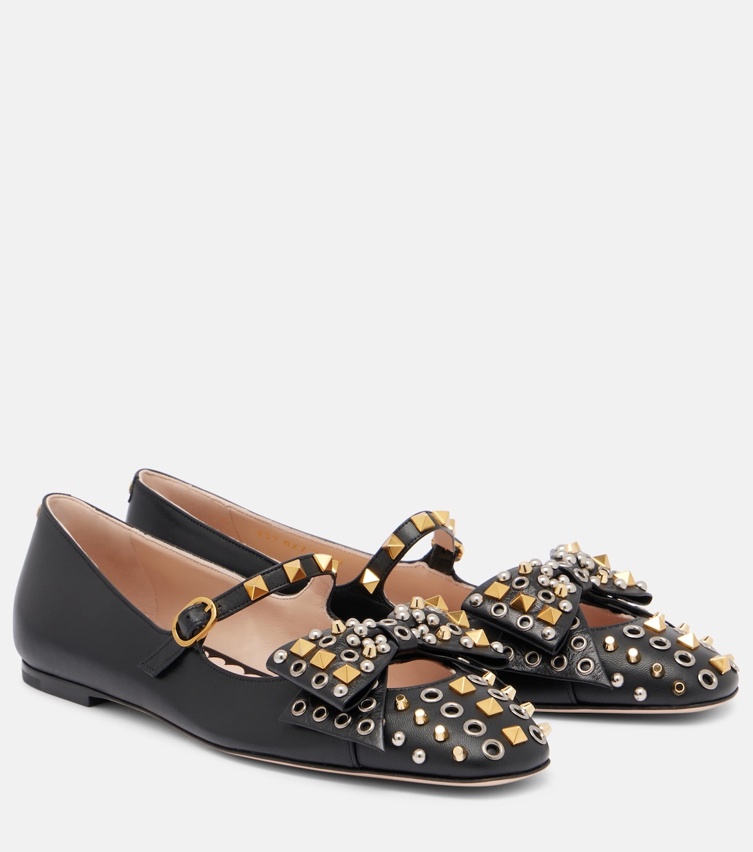 Bailarinas Mary Jane Bowow de piel con tachuelas | Valentino Garavani