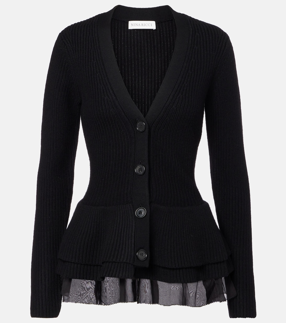 Ruffled silk-trimmed wool cardigan | Nina Ricci