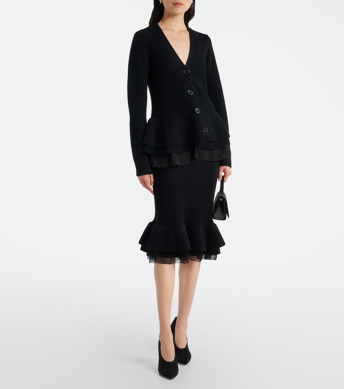 Ruffled silk-trimmed wool cardigan | Nina Ricci