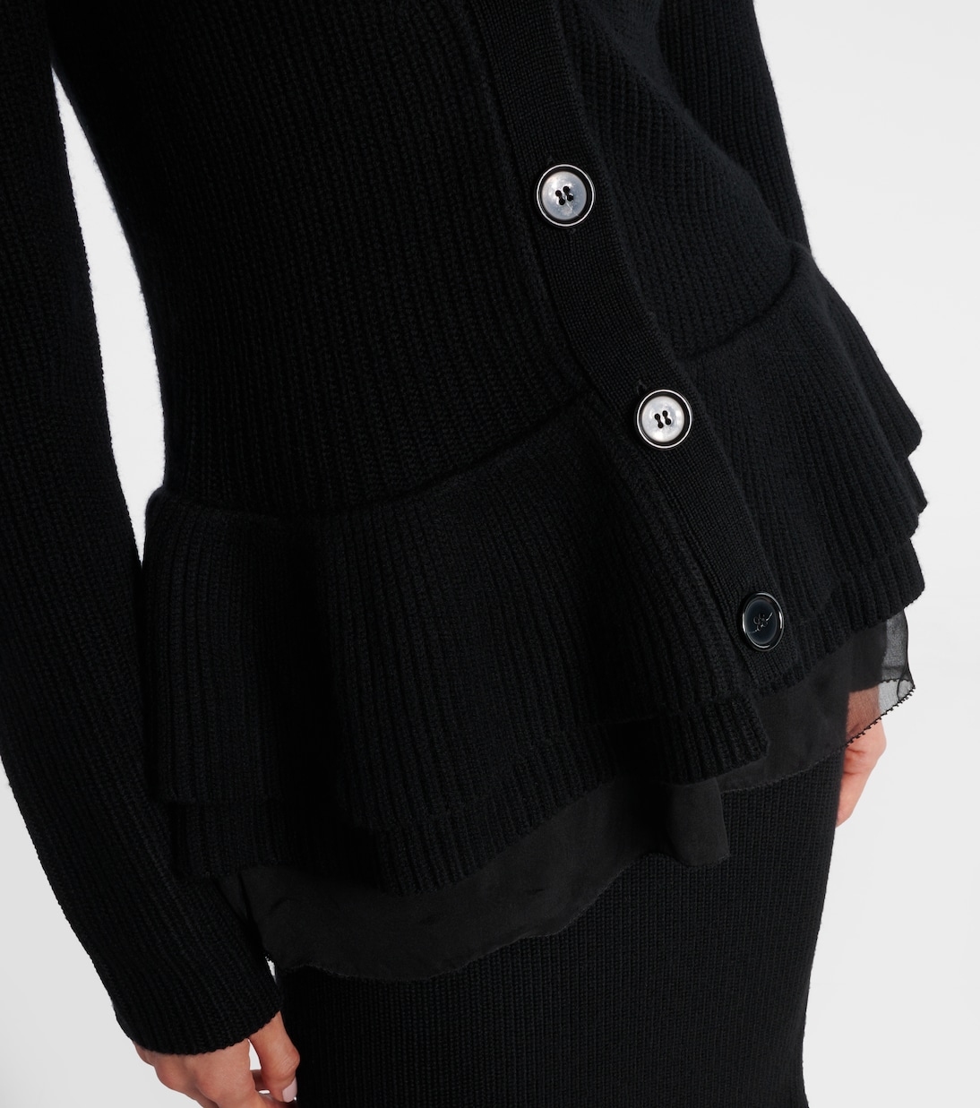 Ruffled silk-trimmed wool cardigan | Nina Ricci