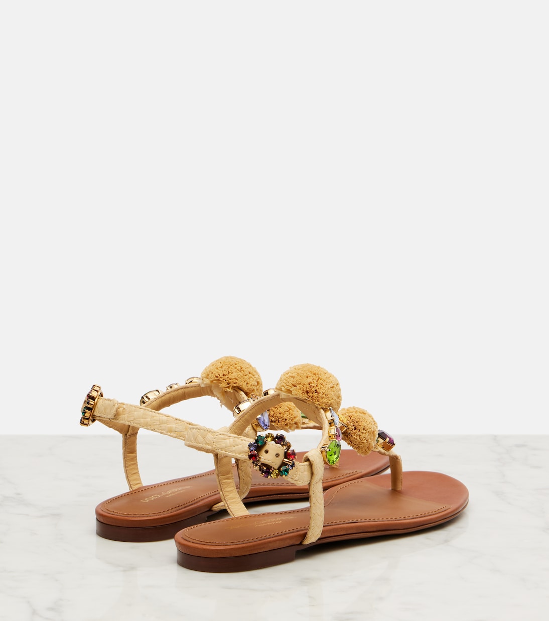 Embellished raffia-effect thong sandals | Dolce&Gabbana