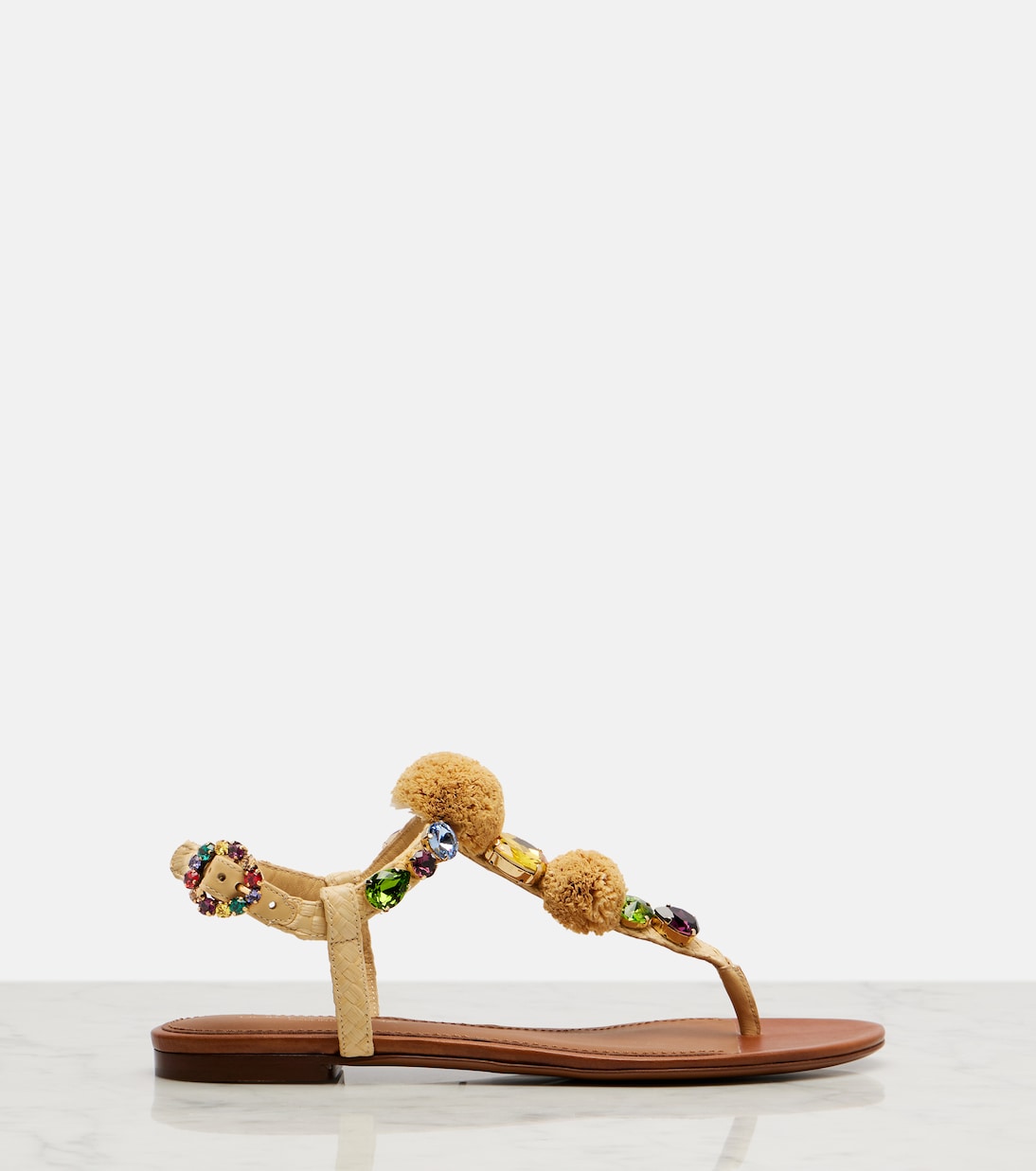 Embellished raffia-effect thong sandals | Dolce&Gabbana