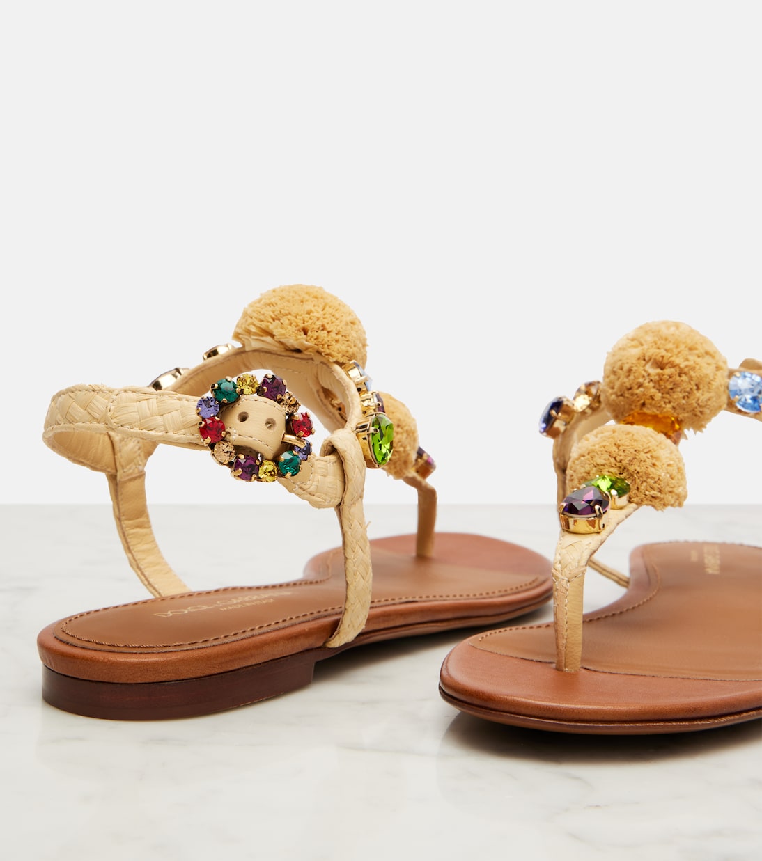 Embellished raffia-effect thong sandals | Dolce&Gabbana