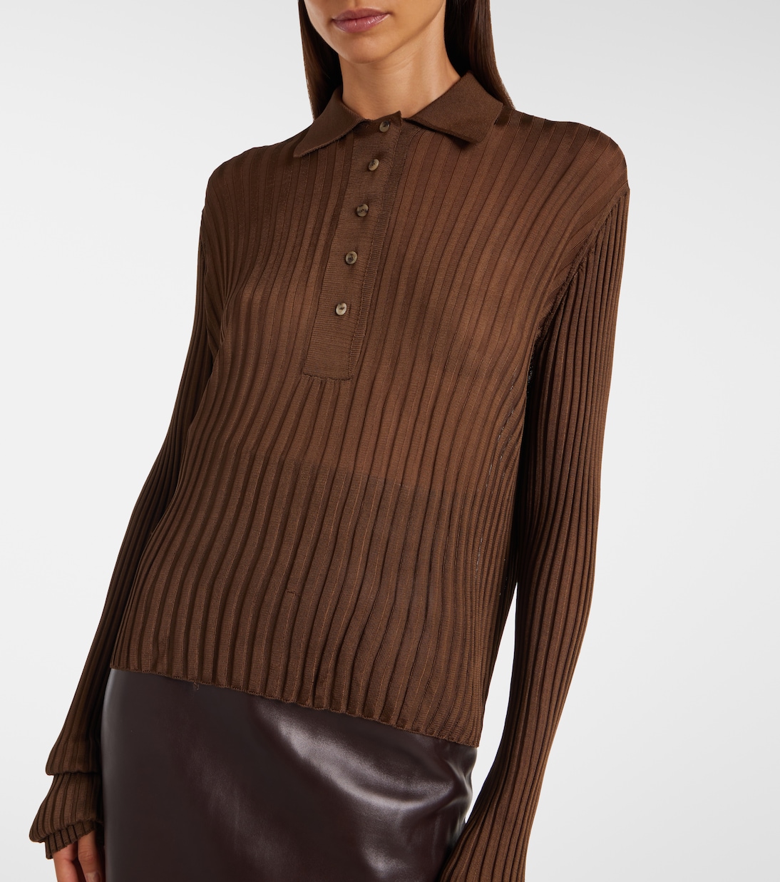 Vin ribbed-knit sheer polo shirt | Khaite