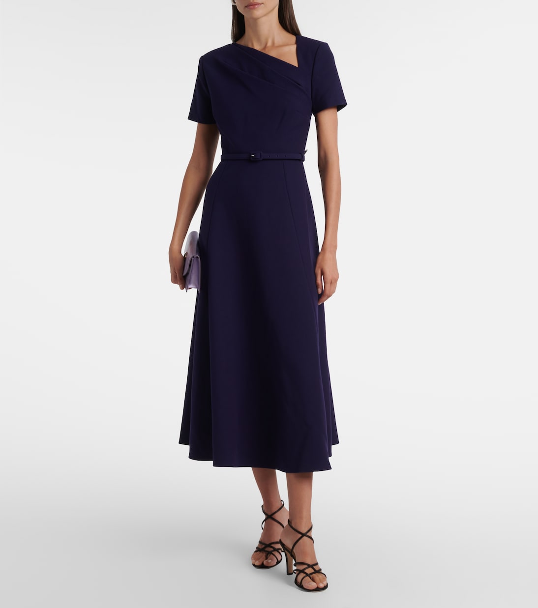 Asymmetric belted crêpe midi dress | Roland Mouret