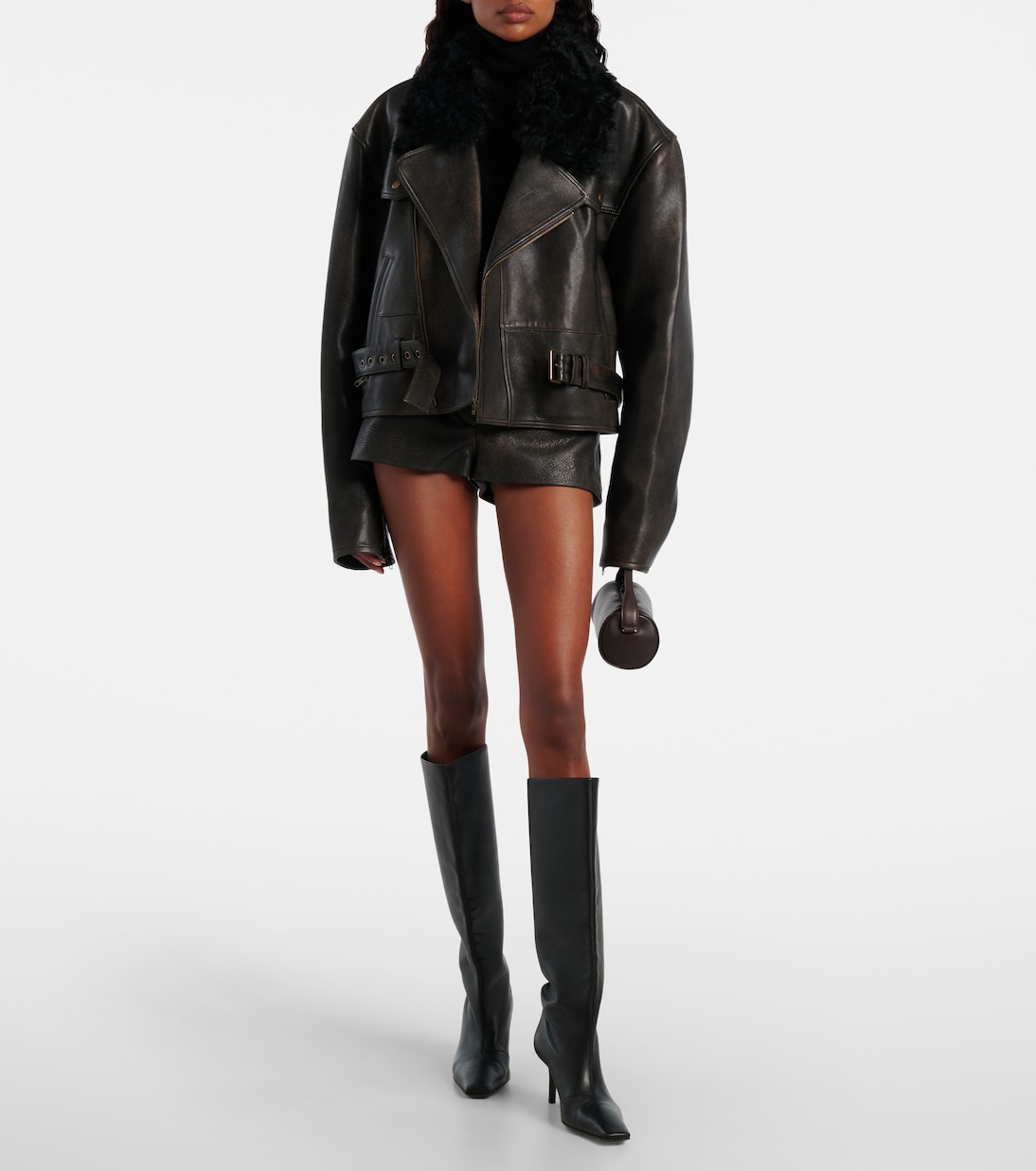 Short à taille basse en cuir  | Alex Perry