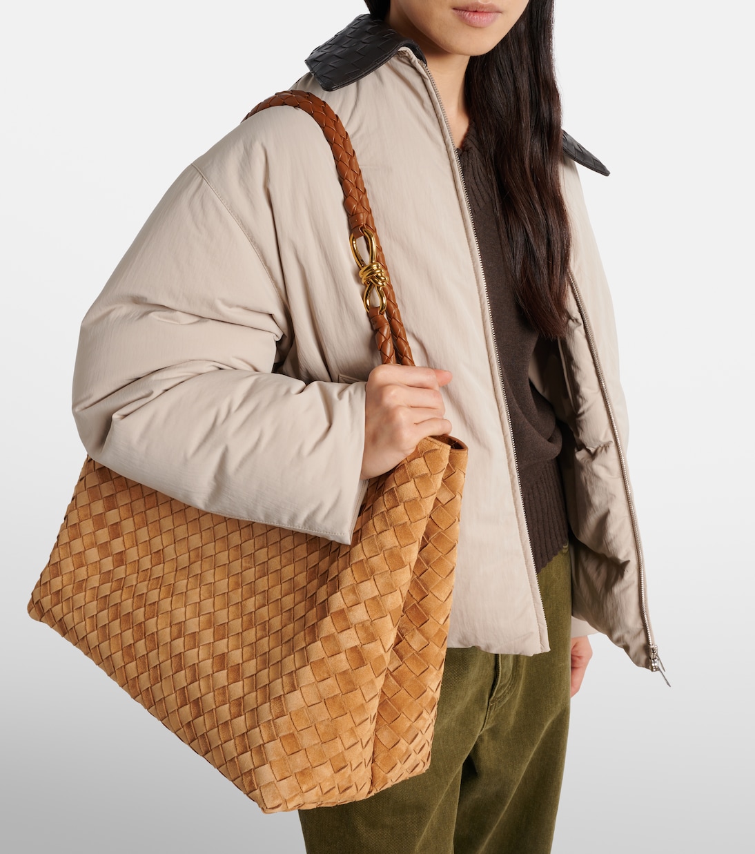 Andiamo 인트레치아토 라지 스웨이드 토트 백 | Bottega Veneta