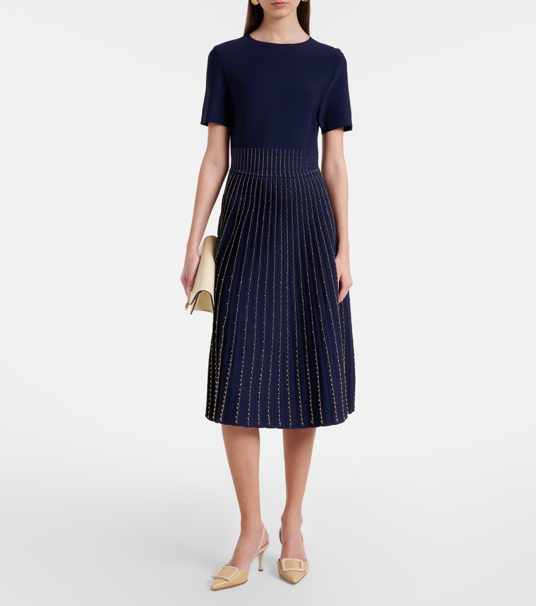 Beaded knitted pleated midi dress | Carolina Herrera