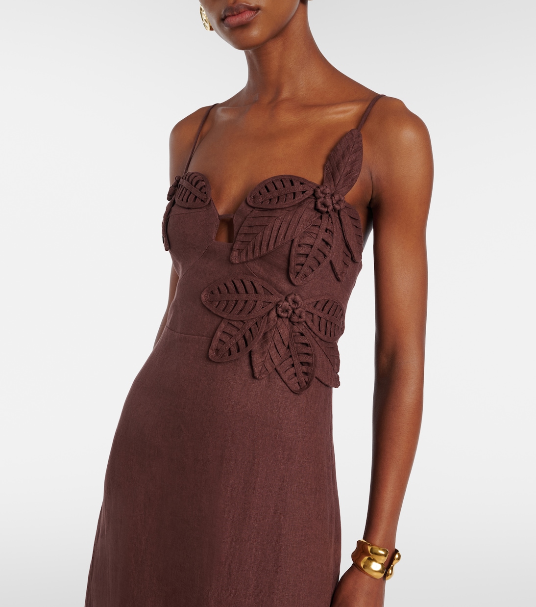 Vestido midi de lino con aplique floral | Farm Rio