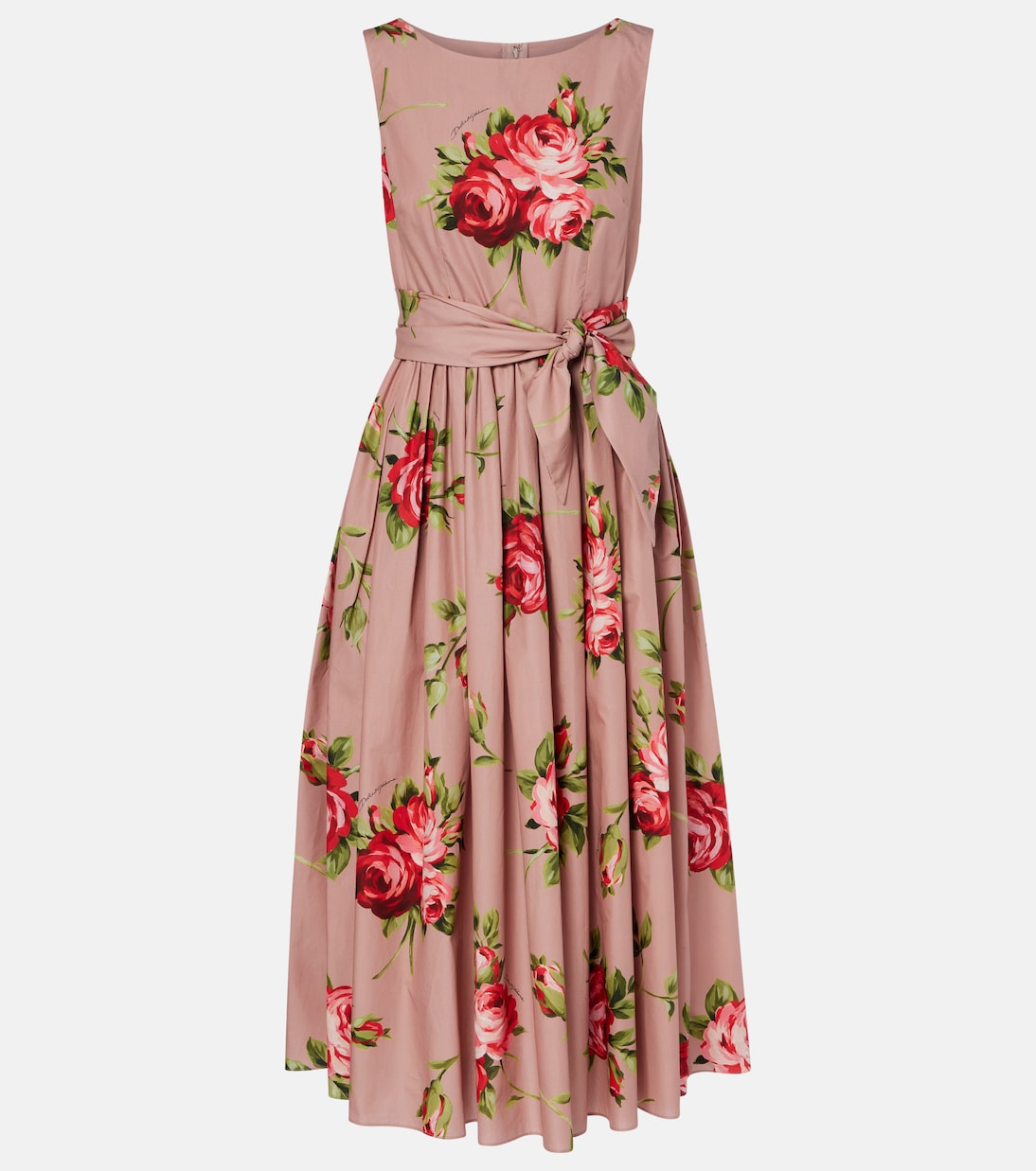 Floral belted cotton midi dress | Dolce&Gabbana