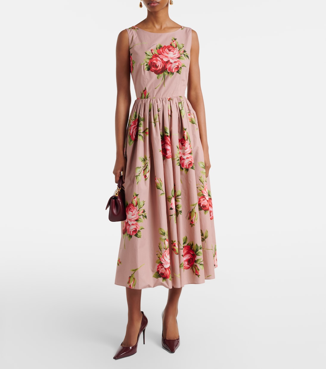 Floral belted cotton midi dress | Dolce&Gabbana