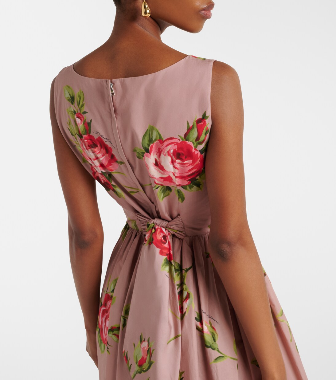 Floral belted cotton midi dress | Dolce&Gabbana