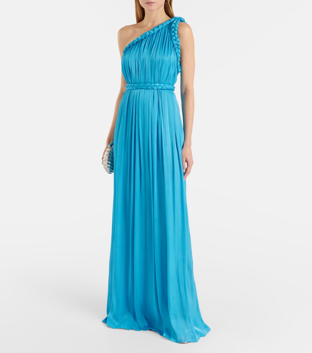 Isilda lamé georgette one-shoulder gown | Costarellos