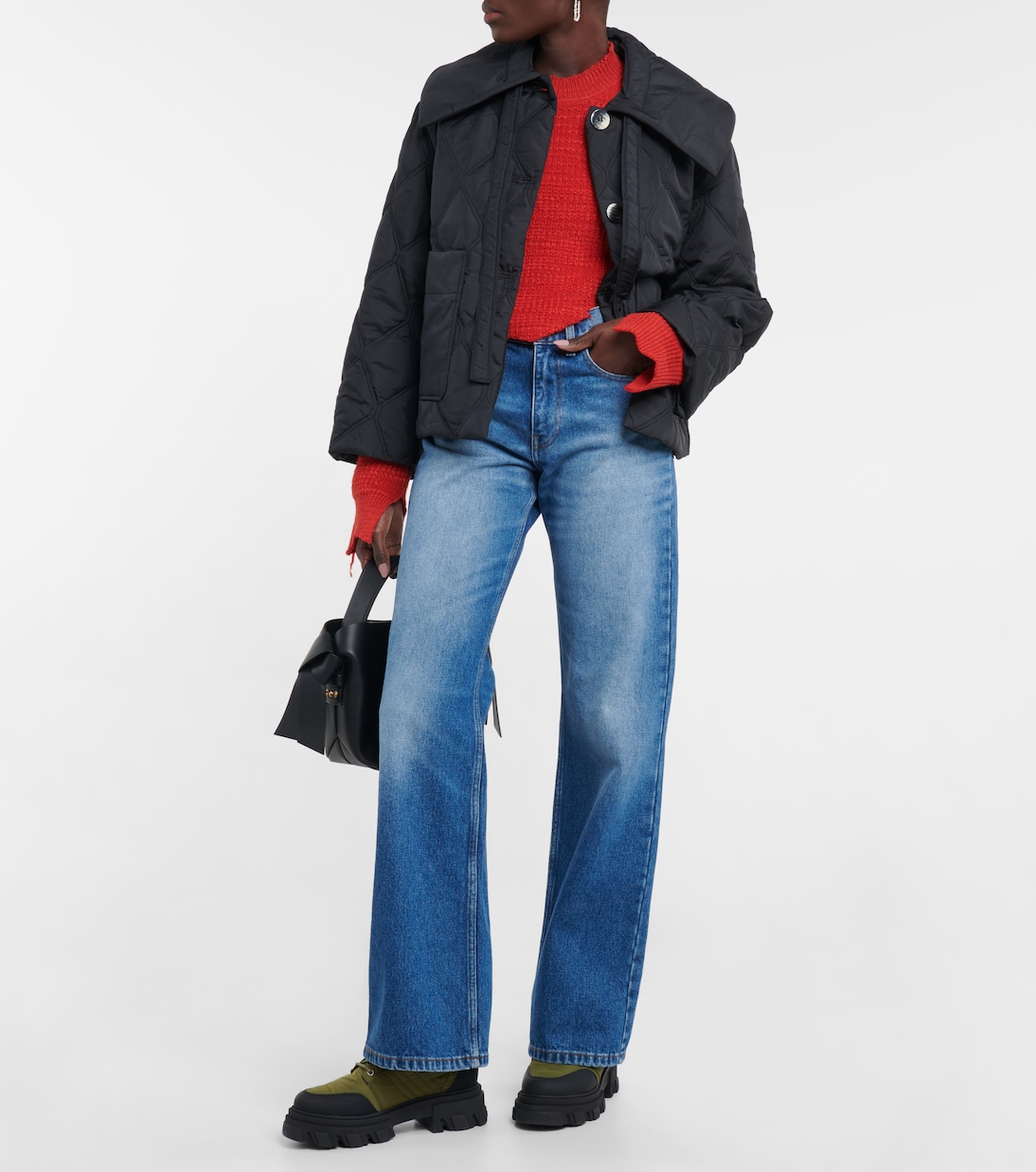 Leather-trimmed ankle boots | Ganni