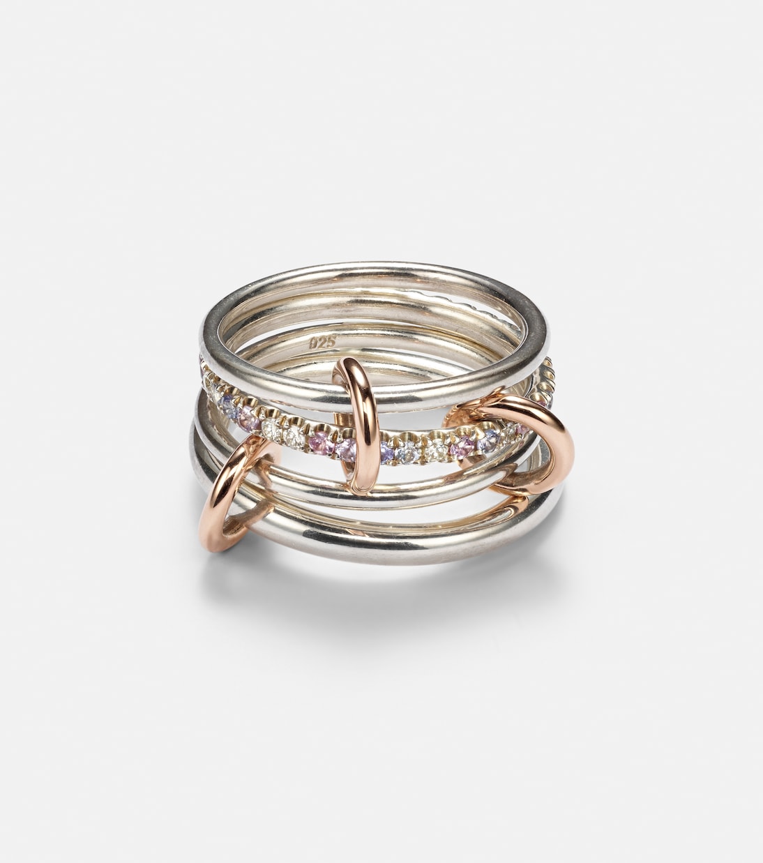 Nimbus sterling silver linked rings with sapphires, tanzanite and white diamonds | Spinelli Kilcollin