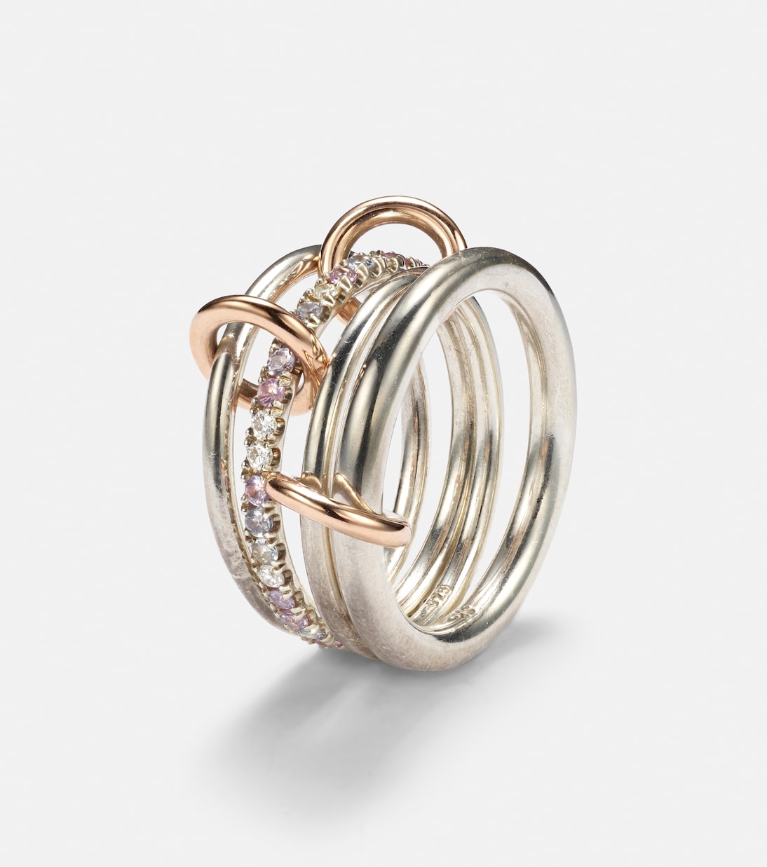 Nimbus sterling silver linked rings with sapphires, tanzanite and white diamonds | Spinelli Kilcollin