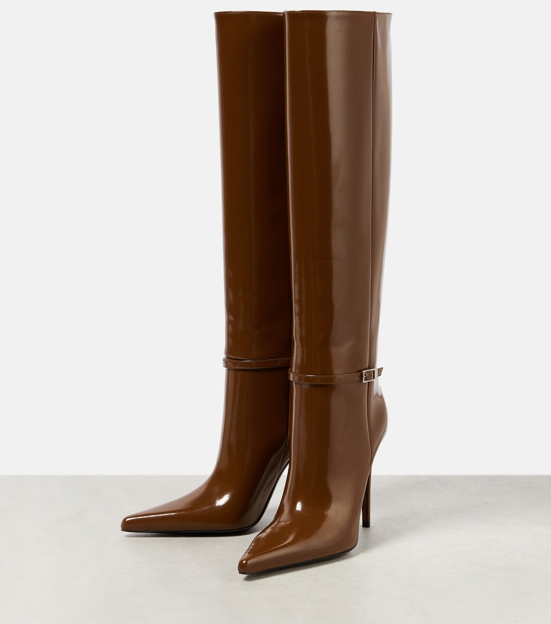 Vendome knee high leather boots in brown Saint Laurent Mytheresa