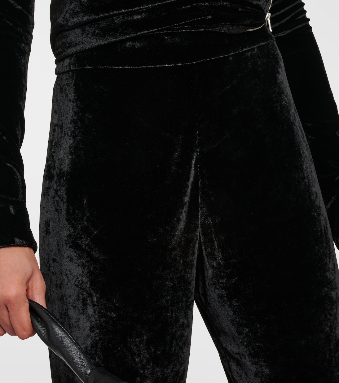 High-rise velvet wide-leg pants in black - Jil Sander