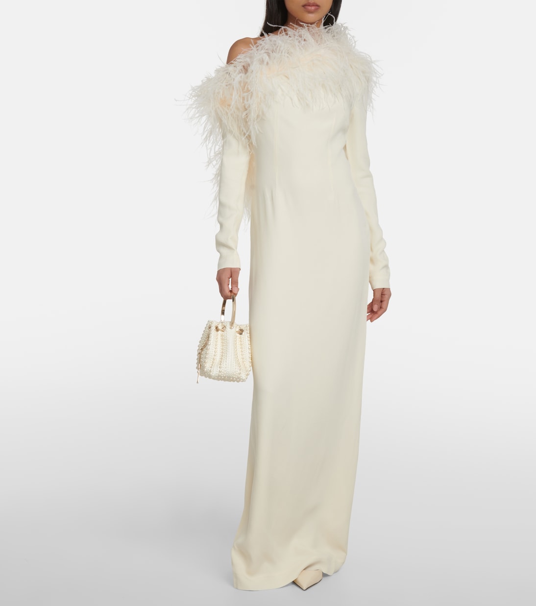 Robe Garbo aus Crêpe mit Federn | Taller Marmo