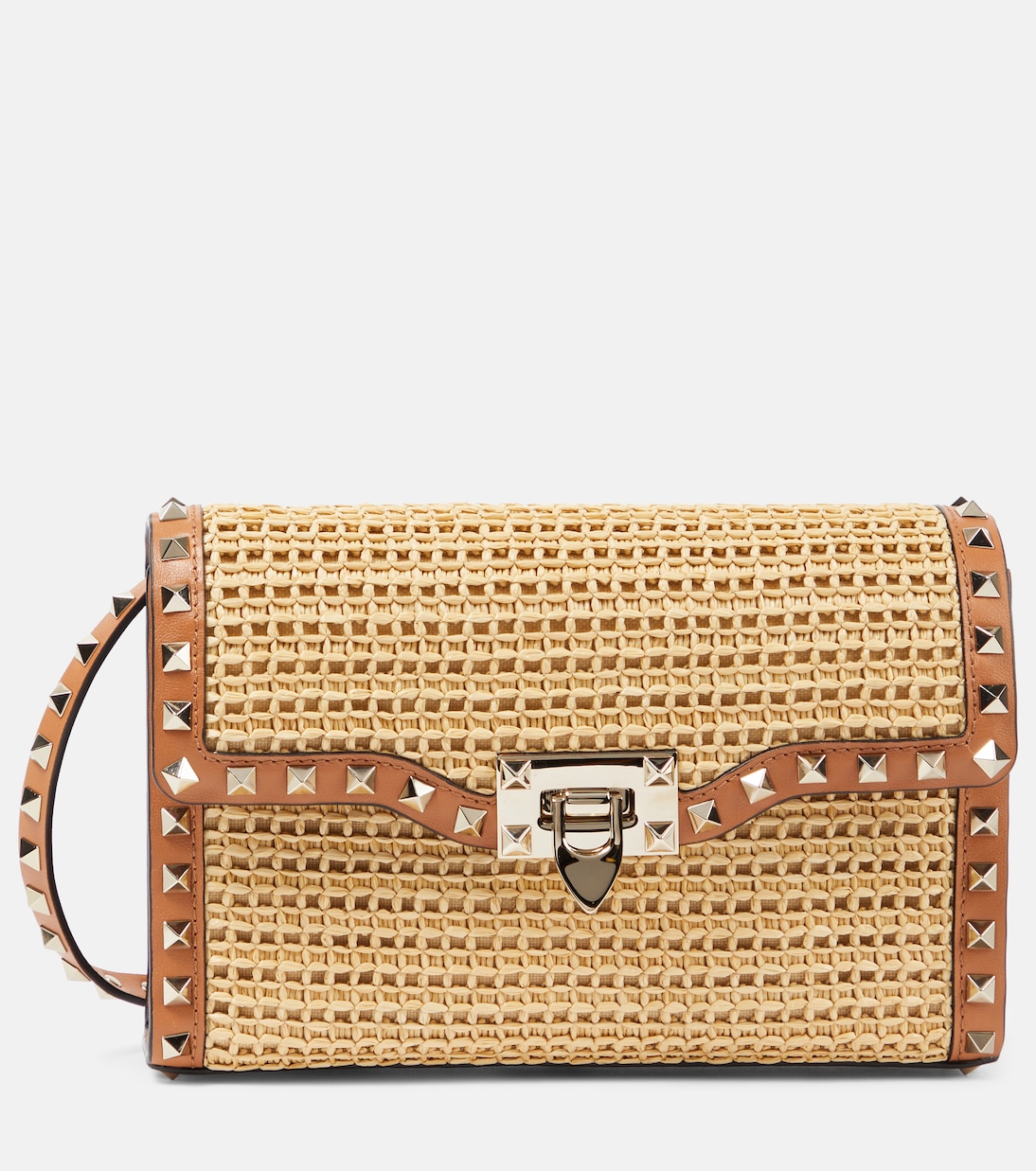 Rockstud Small raffia shoulder bag | Valentino Garavani
