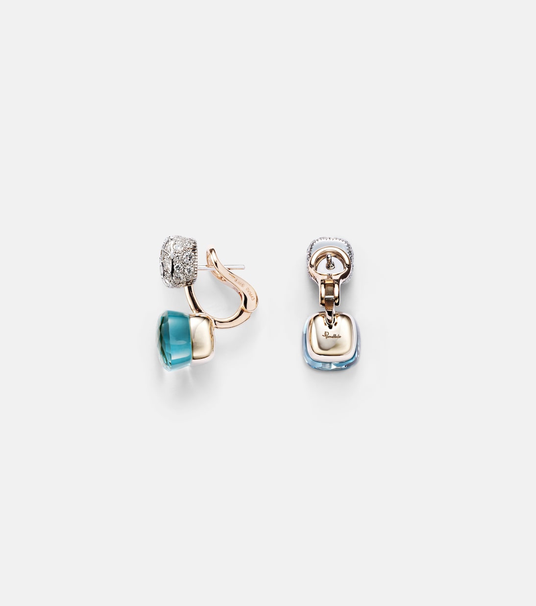 Orecchini glamour in oro rosa e bianco 18kt con topazio e diamanti, design moderno per giovani trendsetter