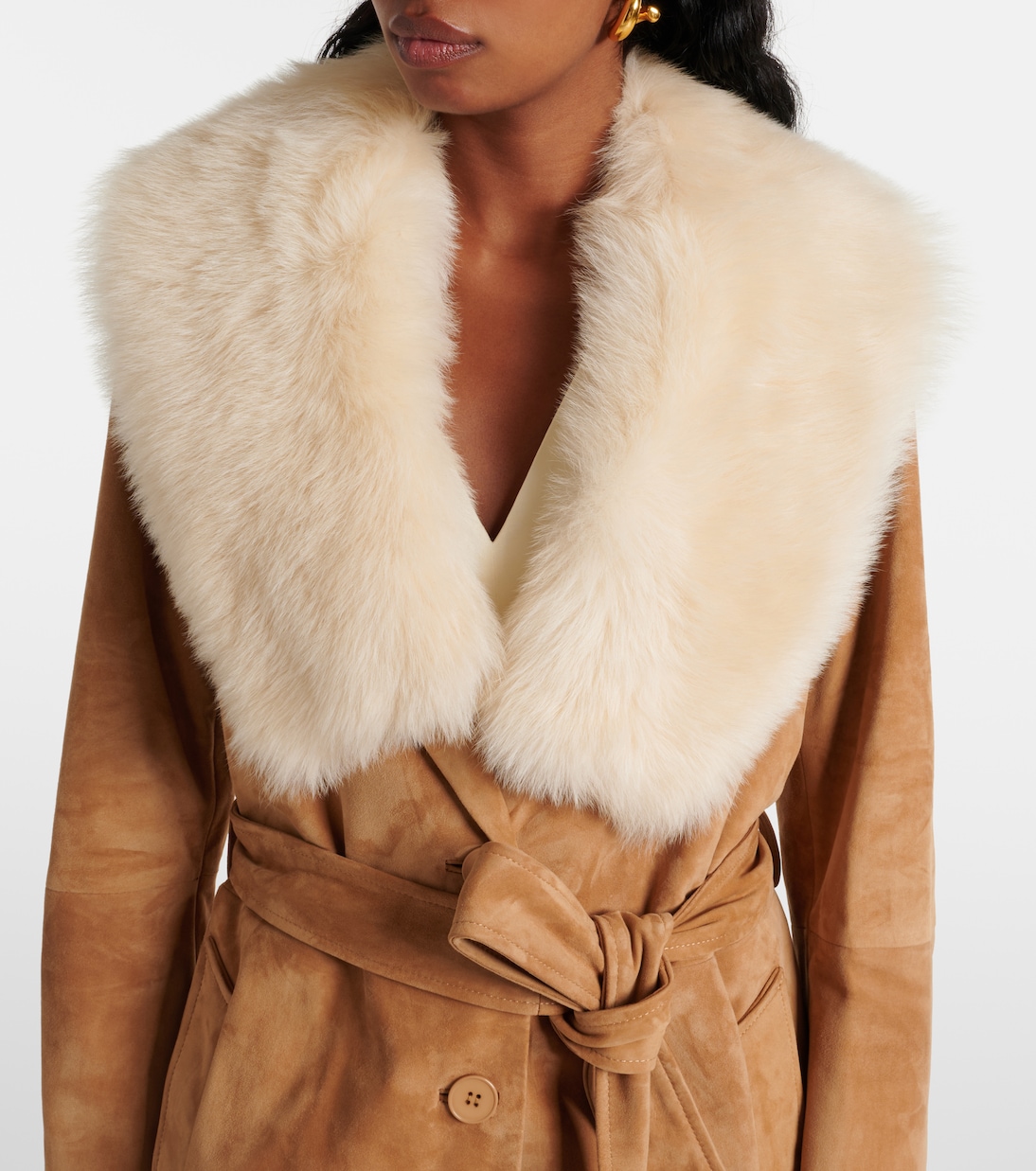 Manteau Dakota en daim et shearling | Nour Hammour