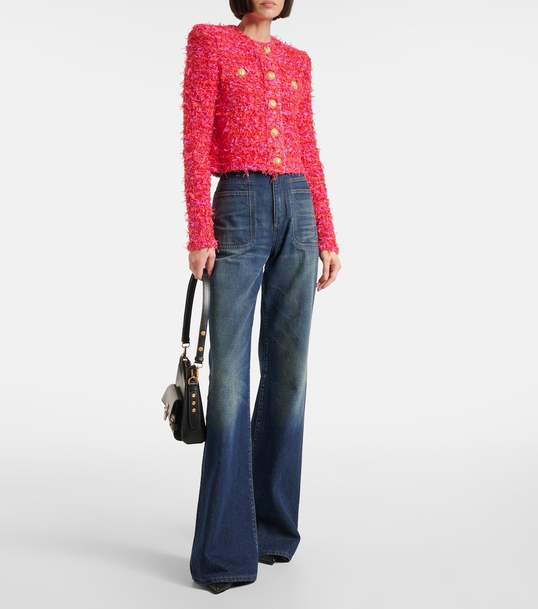 Giacca cropped in tweed con paillettes | Balmain