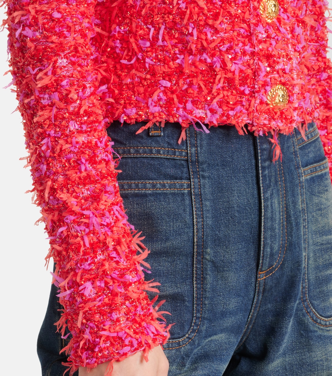 Giacca cropped in tweed con paillettes | Balmain