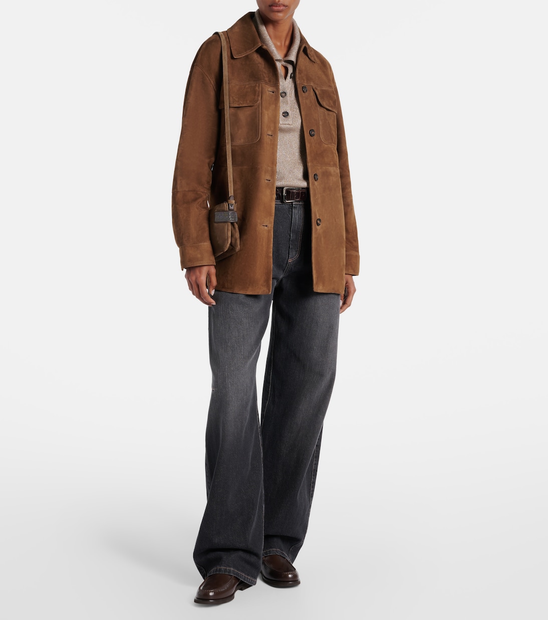 Belted suede field jacket | Brunello Cucinelli