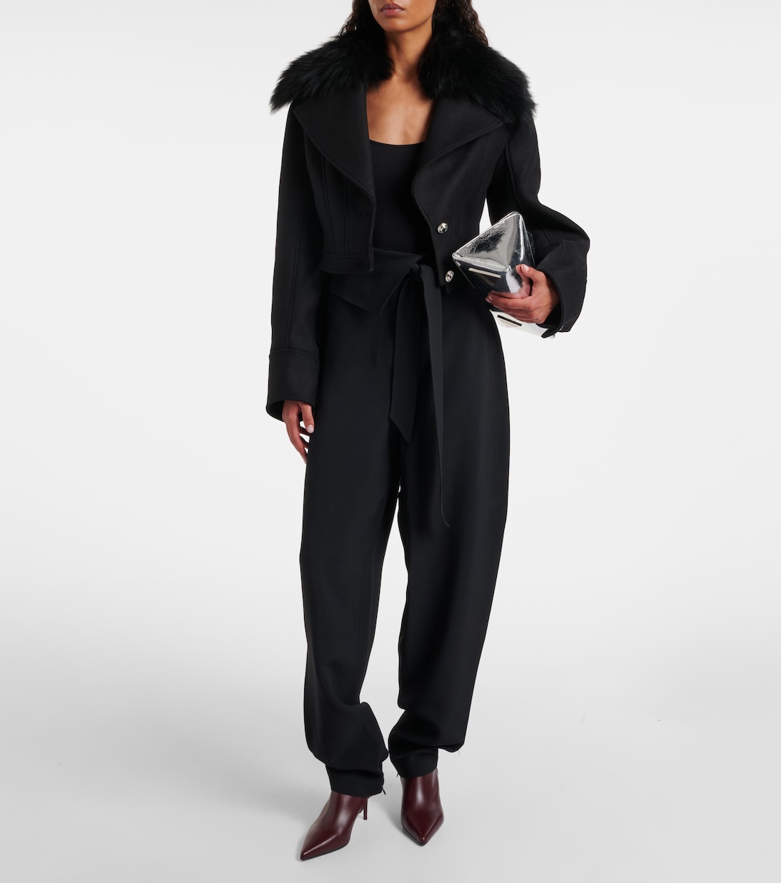 Fur-trimmed wool-blend jacket | Blumarine