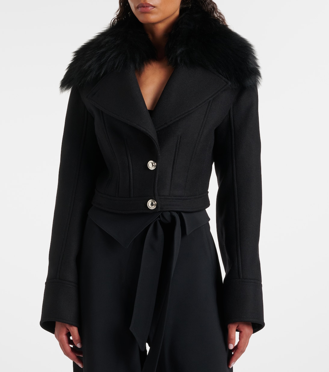 Fur-trimmed wool-blend jacket | Blumarine