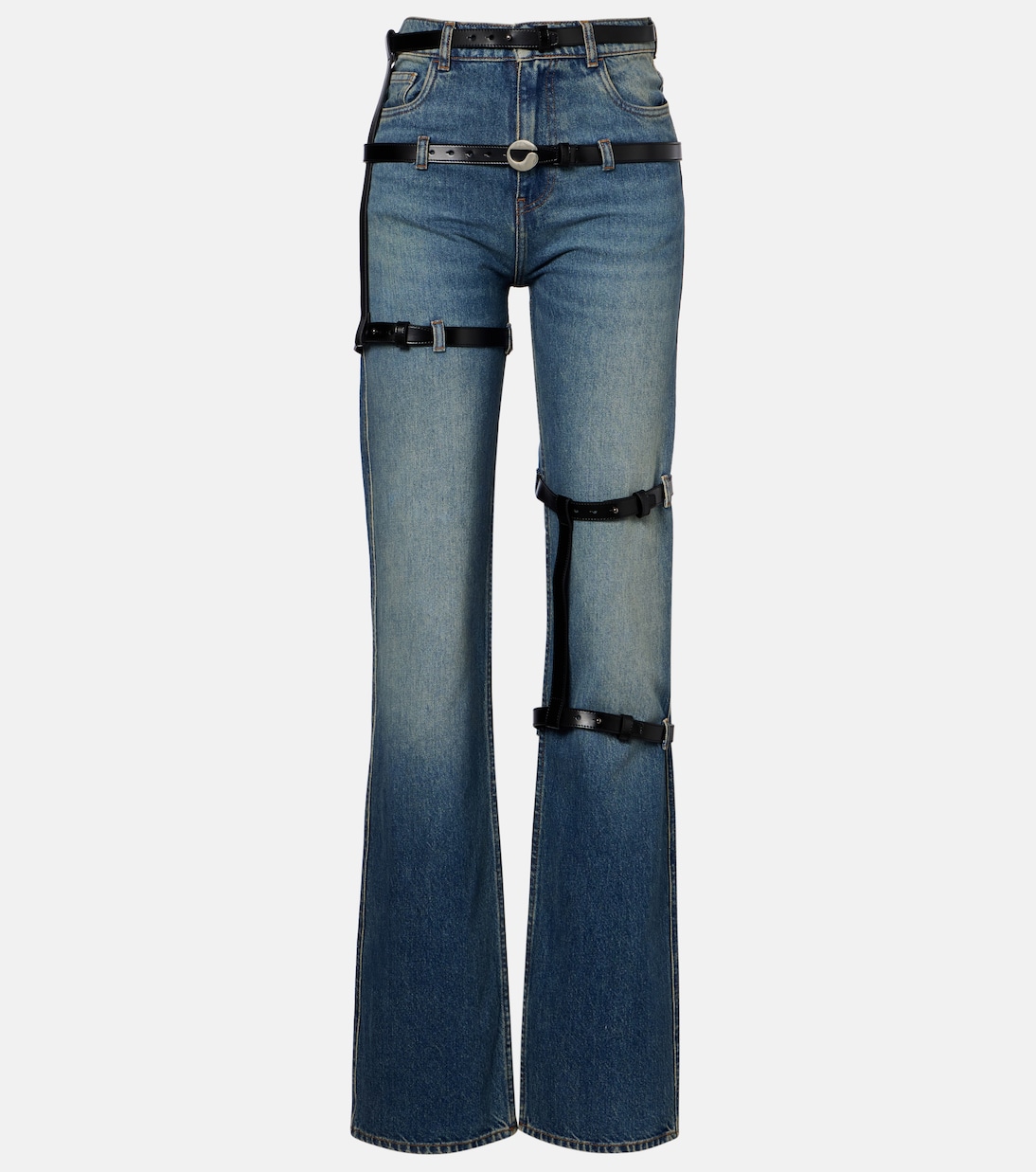 Leather-trimmed straight jeans  | Coperni
