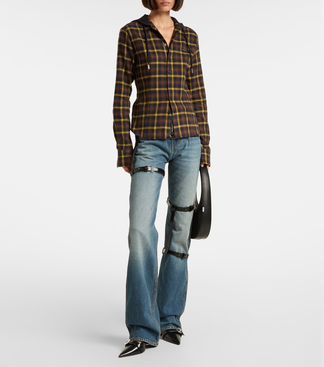 Leather-trimmed straight jeans  | Coperni