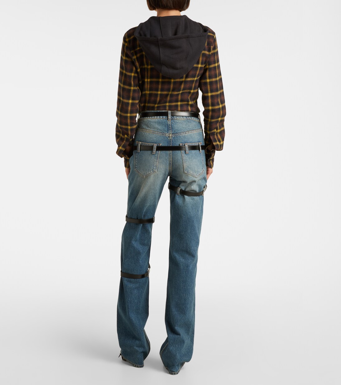 Leather-trimmed straight jeans  | Coperni
