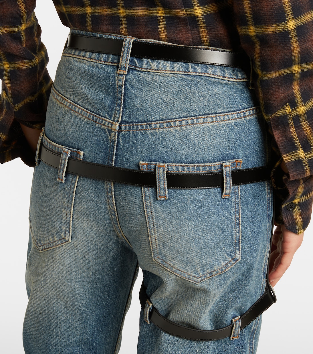 Leather-trimmed straight jeans  | Coperni