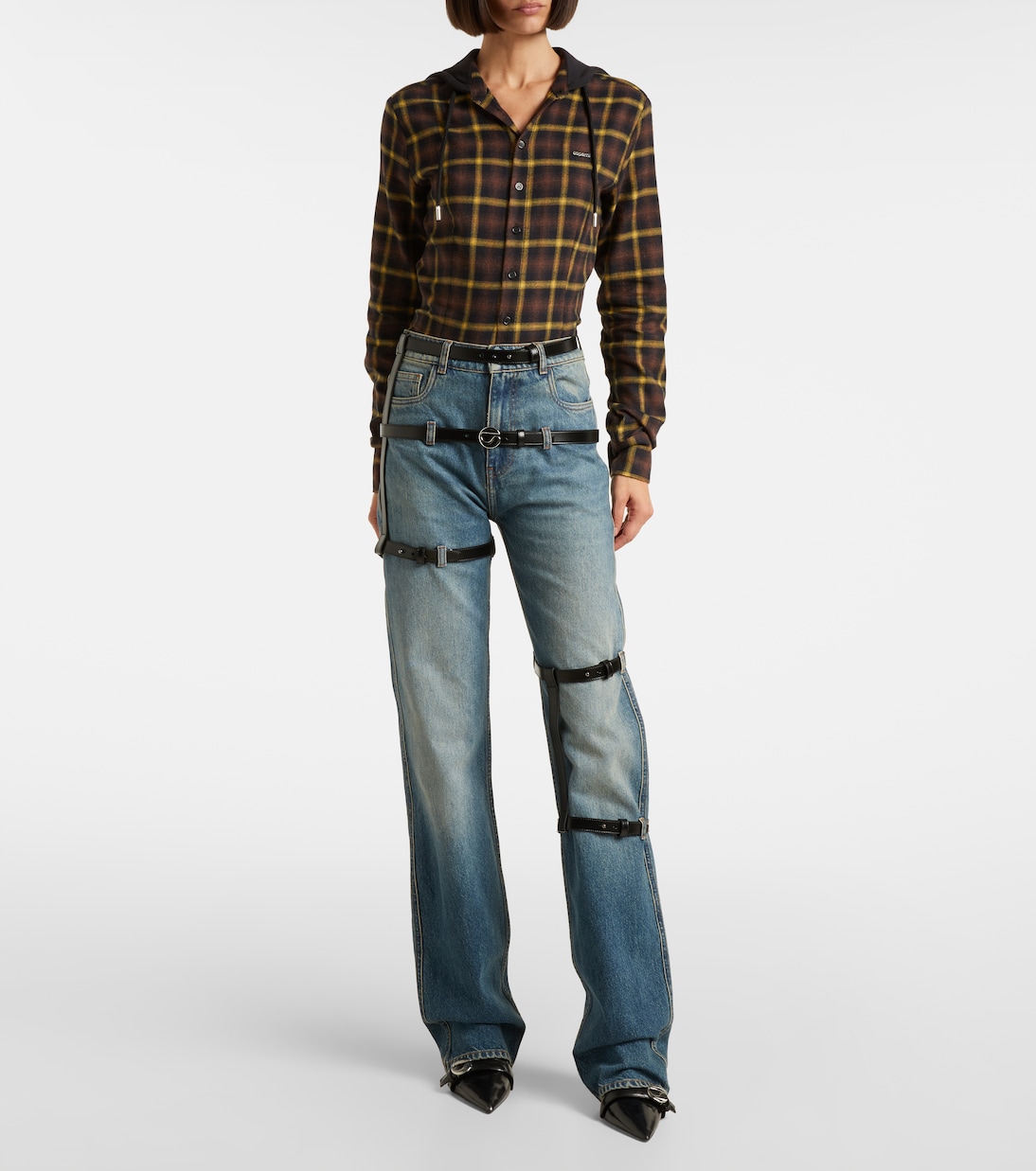 Leather-trimmed straight jeans  | Coperni