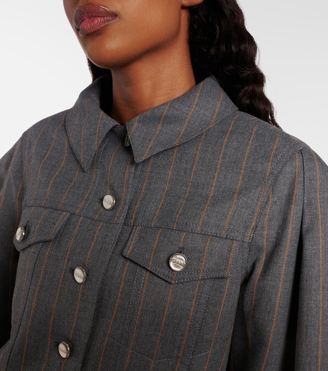Pinstripe cropped jacket | Ganni