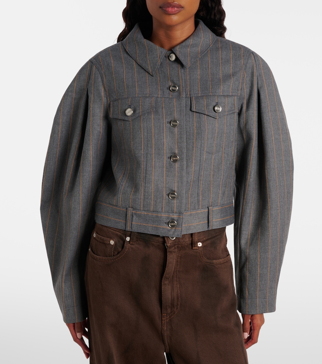 Pinstripe cropped jacket | Ganni