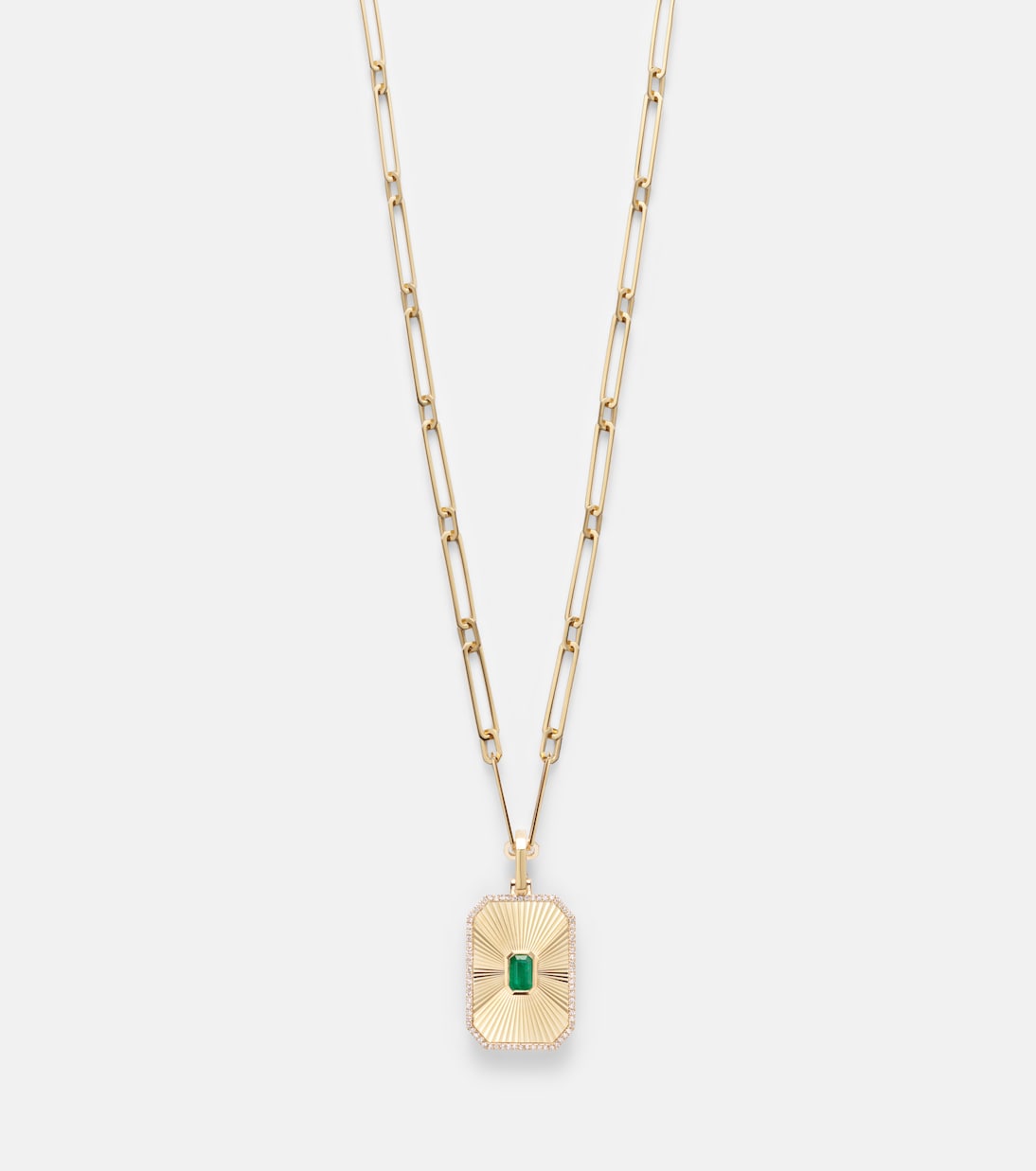 Radiant Deco 18kt gold pendant necklace with pink sapphires and diamonds | Shay Jewelry