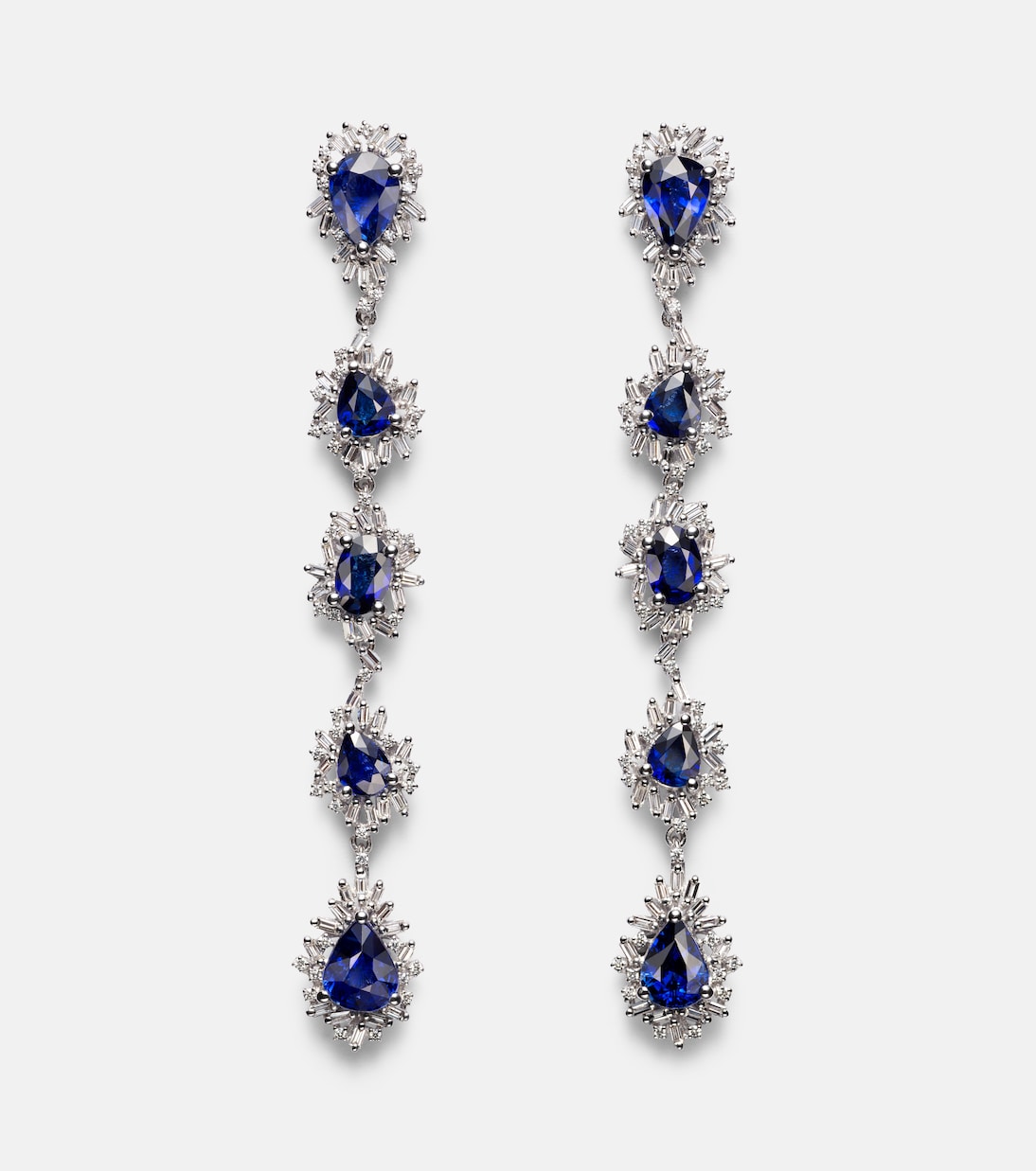 18kt white gold drop earrings with sapphires and diamonds | Suzanne Kalan