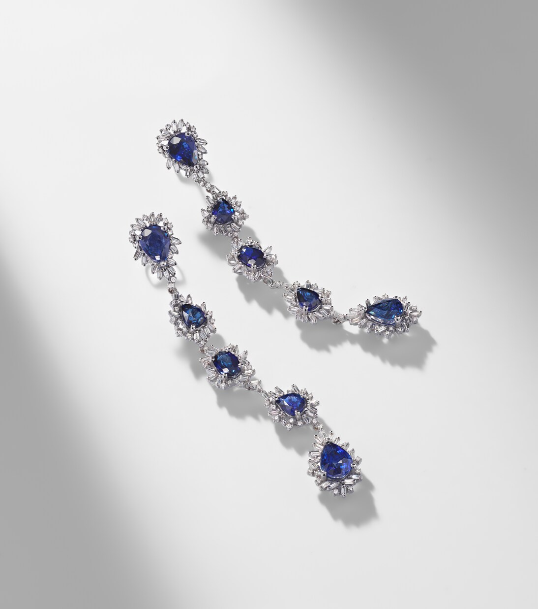 18kt white gold drop earrings with sapphires and diamonds | Suzanne Kalan