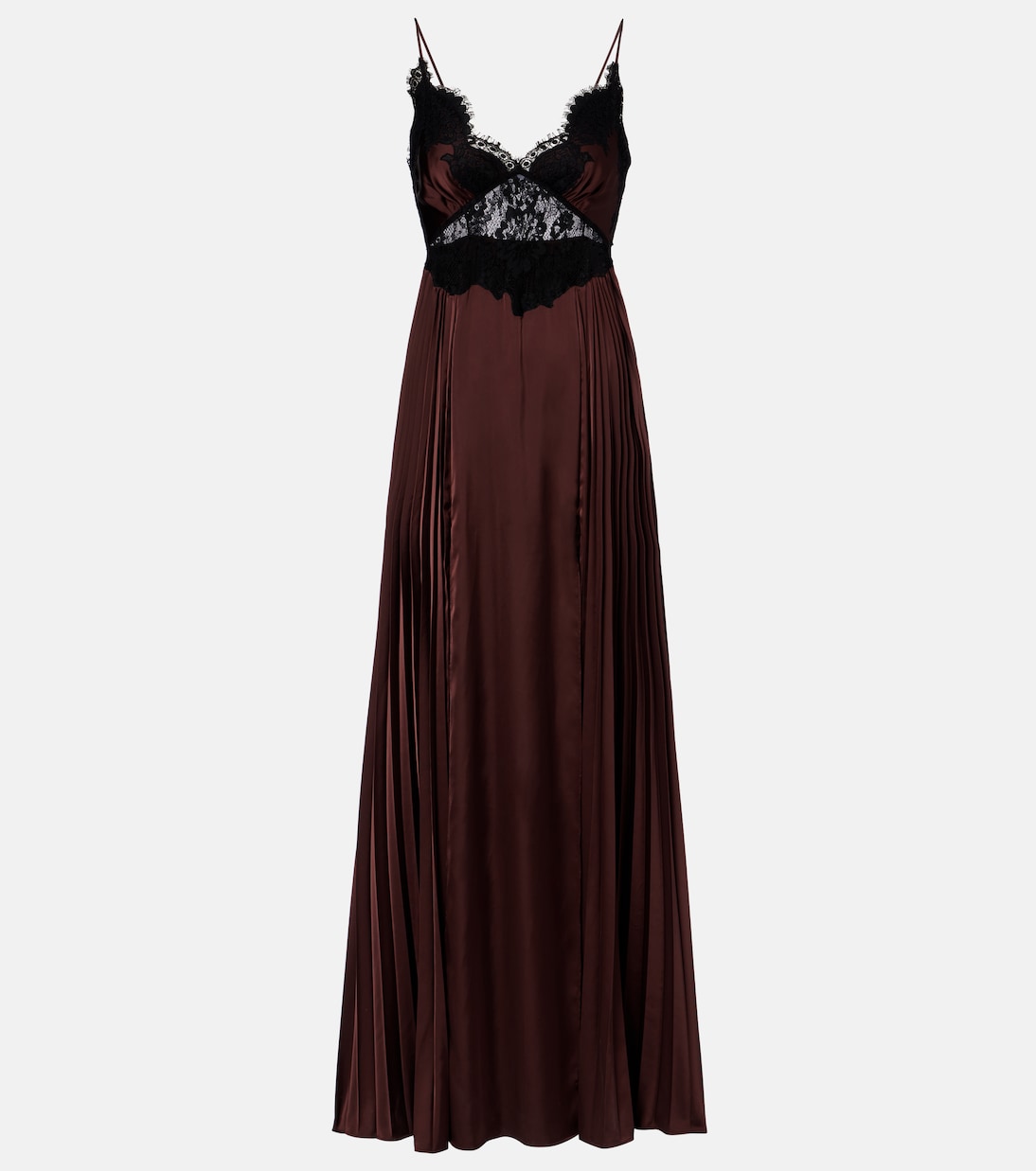 Lace-trimmed pleated satin maxi dress | Self-Portrait