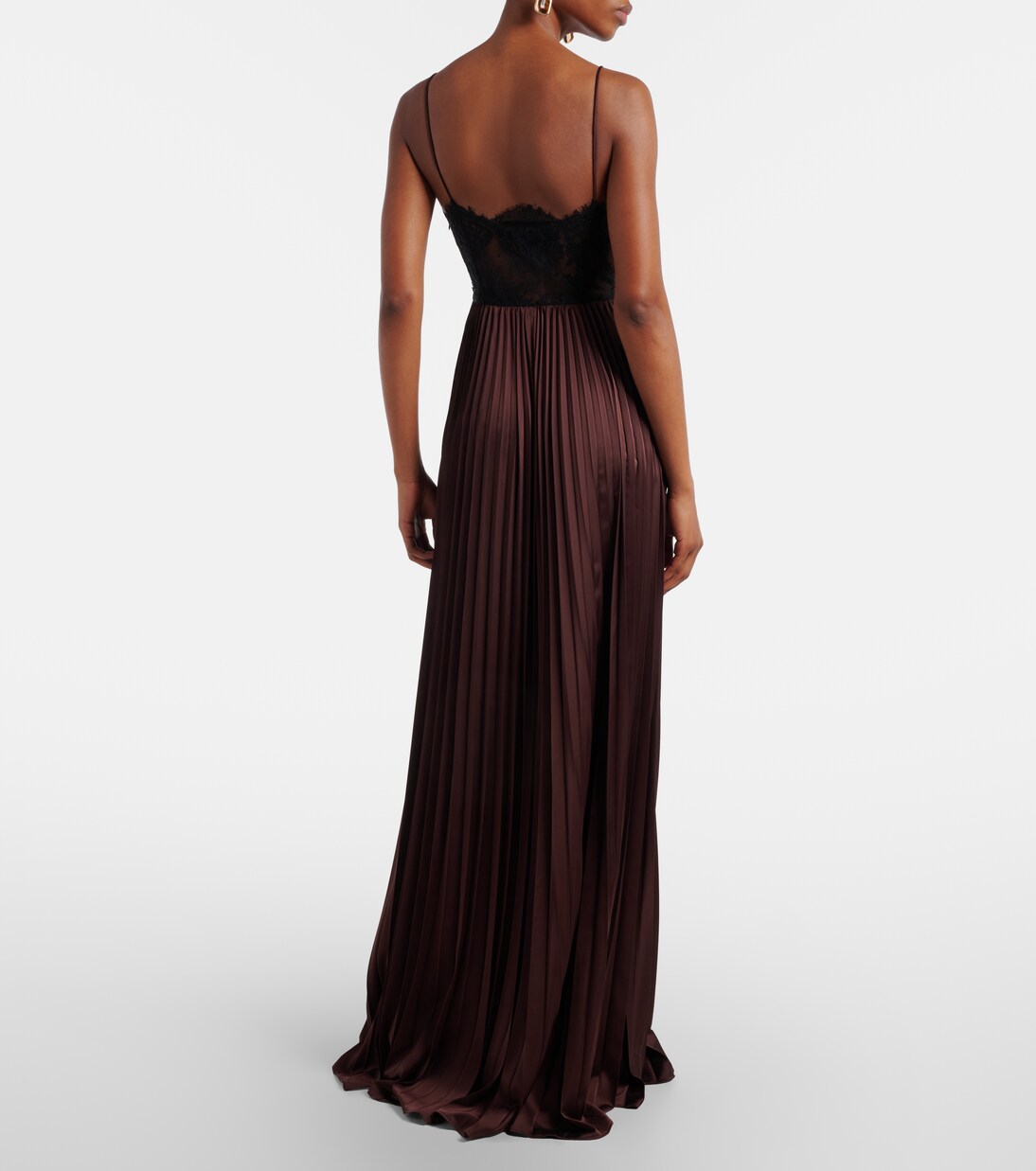 Lace-trimmed pleated satin maxi dress | Self-Portrait