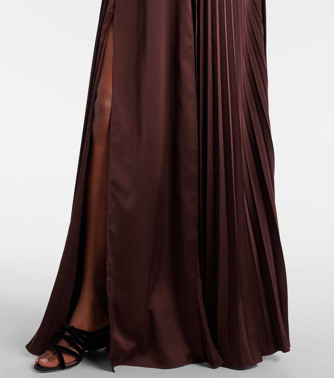 Lace-trimmed pleated satin maxi dress | Self-Portrait