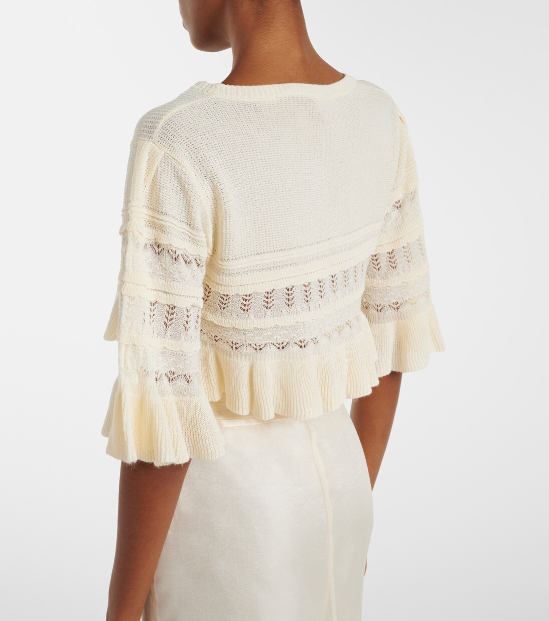 Cropped open-knit ruffled cardigan | Xu Zhi