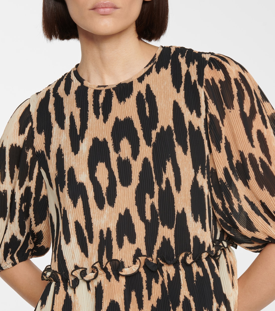 Leopard-print pleated georgette top | Ganni