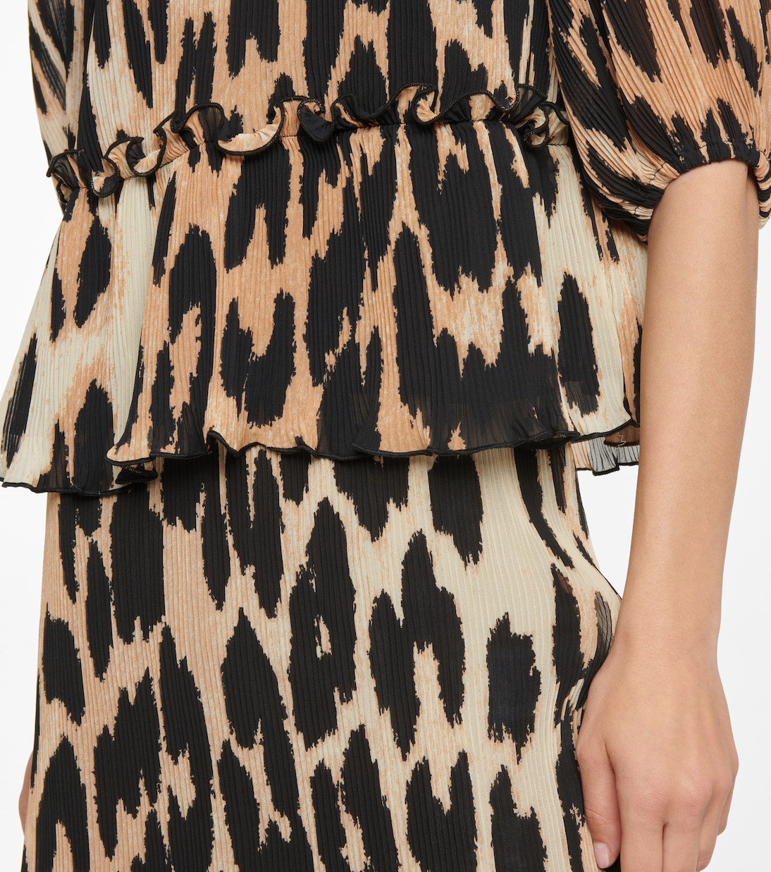 Leopard-print pleated georgette top | Ganni