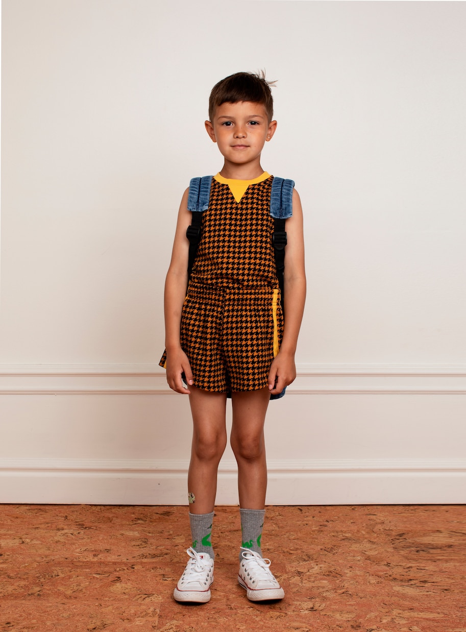 Houndstooth knitted cotton tank top | Mini Rodini