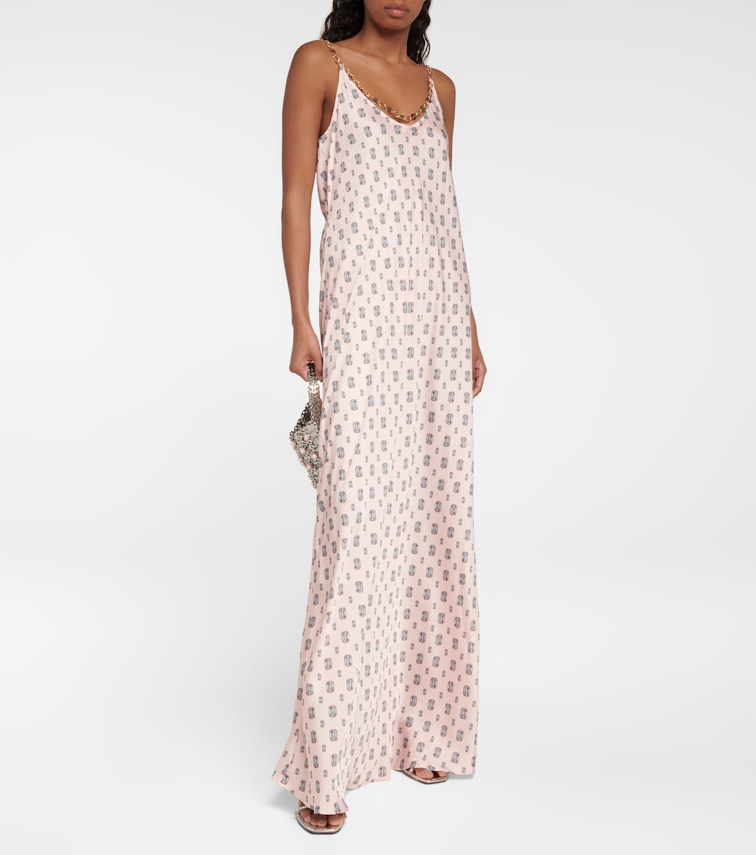 Chain-detail printed satin maxi dress | Rabanne