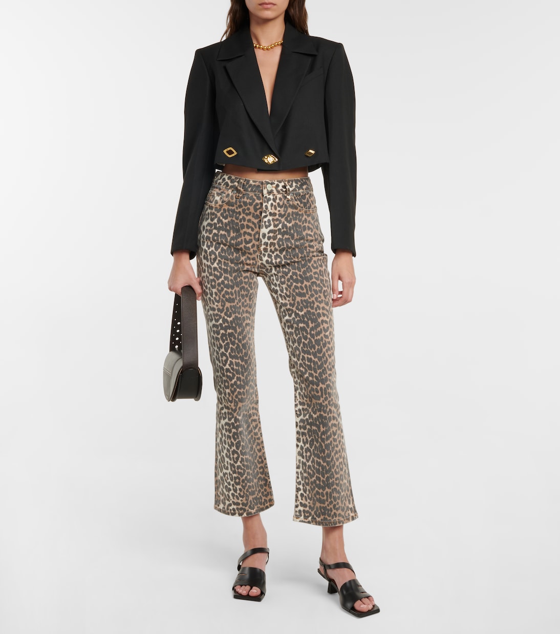 Leopard-print high-rise flared jeans | Ganni